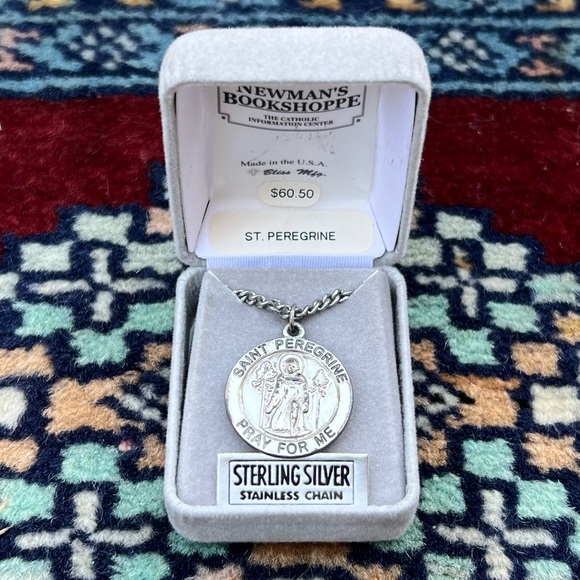 St. Peregrine Sterling Silver Patron Saint Round Religious Medal Necklace 24”
